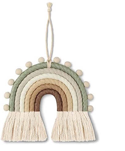 Makramee-Regenbogen-Wanddekoration, Regenbogen-Wandbehang, gewebte Quaste, Wandbehang, Dekoration für Schlafzimmer, Kinderzimmer 19,1 cm (grün)