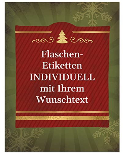 8 Flaschenetiketten selbstklebend mit Text personalisiert - Weihnachten Etikett Edel Rot mit Gold Look - weihnachtliche Flaschen Aufkleber