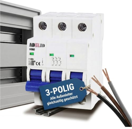 ADELID Leitungsschutzschalter 3-polig C 16A 230/400V AC | Sicherungsautomat 6kA 50/60Hz | Schutzklasse IP20 | LS-Schalter für Elektroinstallation CE