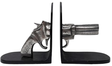 Buchstütze Deko Figur Metall Silber Dekoobjekt Waffe Gun Pistole Revolver Colt 2