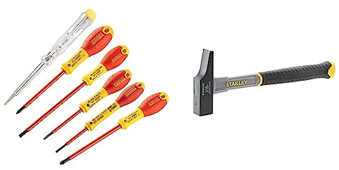 Stanley FatMax 0-65-443 Jeu De 6 Tournevis Isolés 1000V - Gamme FatMax - Fabriqué En France - Liaison Quasi Incassable - Lame En Acier & STHT0-54159 Marteau de menuisier, Gris