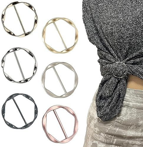 SURALIN 6 Stück Damen Metall T Shirt Clip Schnalle Schal Ringschnalle Kleidungs Eckknopf Metall runder Kreis Clip Schnalle Kleidungsring Wickelhalter