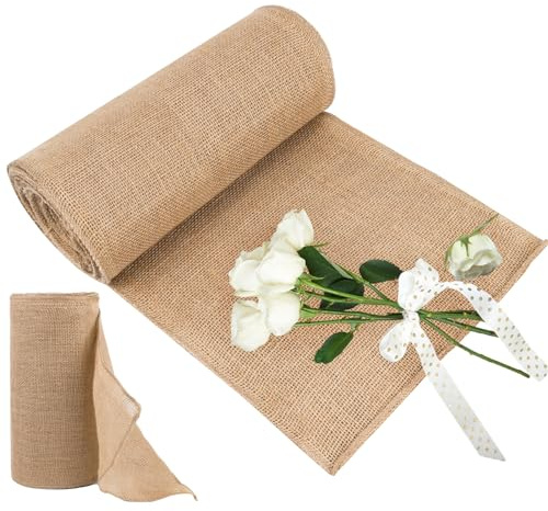 Chemin de Table en Toile de Jute Naturel 30cmx10M - Ruban Décoratif Doré pour Table - Rouleau de Jute pour Décoration