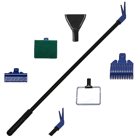 RYAN 1 Set Pulizia Acquario 5 in 1 Accessori Acquario Set Completo di Pulizia del Serbatoio di Pesci con Retino per Acquario Forchetta Pianteacquatiche Spugna Raschietto Alghe Rastrello Ghiaia