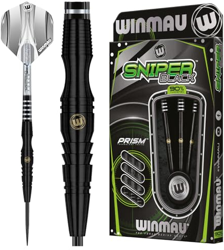WINMAU Sniper Black 24 Gramm Professionelles Wolfram-Dart-Set mit Flights und Schäften (Shafts)