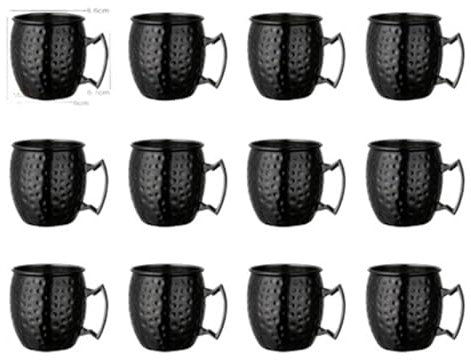 JENKEM 12 550ml Mule Copper Mugs Metal Mugs Stainless Steel Beer Wine Coffee Mugs (Size : 550ml, Color : 12pcs Black)