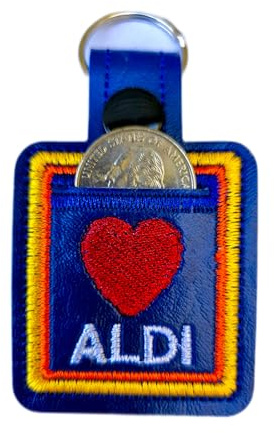 Aldi shopping cart quarter holder embroidered Red heart love keychain key fob Quarter keeper. Coin holder-Handmade in the USA