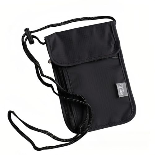 DOETYD Neck Pouches Neck Wallet for Women and Men, Secure Neck Wallet and Passport Holder RFID Blocking, Chest Bag for Travel Waterproof Hidden Anti-theft, Black