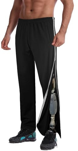 Mens Tear Away Pants Cotton 2 Side Zippers Snaps Post Surgery Breakaway Pant Full Open Down Rip Off Sweatpants for Hip Replacement Black M