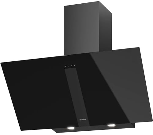 Oranier Kopffreihaube 90 cm UNA90S1 - schwarze Umluft Dunstabzugshaube mit weißer LED Anzeige - Schräghaube mit 3 Leistungsstufen - Touch-Control