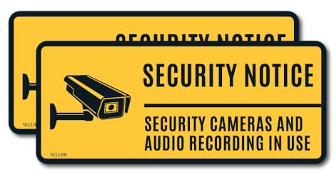 2 PACK - Small 10cm X 4cm SECURITY NOTICE CAMERAS ARE RECORDING Self Adhesive Stickers - Yellow/Black, CCTV, Sign, Warning, Private Property, Surveillance SG188