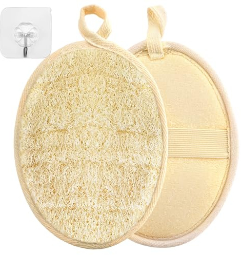 2 Pcs Big Natural Loofah Sponge Exfoliating Body Scrubbers Shower Scrub Loofah for Men Women Deep Cleansing Bath Shower Accessories Eco-Friendly and Biodegradable Shower Luffa (5.1 * 7.1in, Beige)