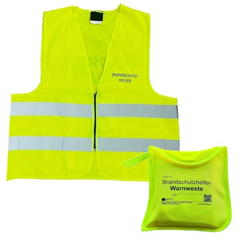 Brandschutzhelfer Warnweste + Aufbewahrungstasche signalgelb/neongelb, Sicherheitsweste mit Aufdruck Brandschutzhelfer, für Evakuierungshelfer in Notfällen, Weste EN ISO 20471 zertifiziert + Tasche