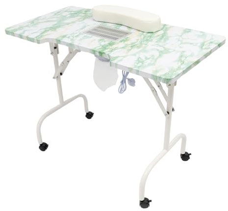 Klappbarer Nageltisch mit Staubsauger, Maniküre Tisch mit Universalräder 95 x 48 cm Arbeitsfläche für Studio Friseurladen Nagelstudio Nageltechniker (Grün)
