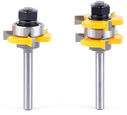 Yueqing Zhongji Tongue and Groove Router Bit Set 2 Pieces 1/4 Inch Shank-6.35MM Shank Slot depth 1/4 Slot height 1/4 3 Teeth Adjustable T Shape Milling Cutter 1/4Inch Cutting Depth 1-3/8 Cutting Dia