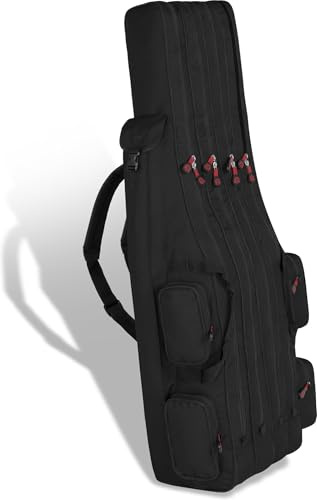 normani Wasserabweisende Angeltasche Rutentasche Angelrucksack Rod Case Fishing Bag Angelrutentasche -wählbar 3 oder 4 Rutenfächern - 125 cm bis 190 cm Farbe Schwarz 4 Innenfächer Größe 150 cm