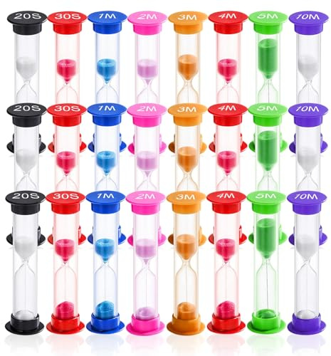 WSSROGY 24 Pack Colorful Hourglass Sand Timer Set for Kids, 20Sec 30Sec 1Min 2Min 3Min 4Min 5Min 10Min for Kids Toothbrush Games Classroom Home