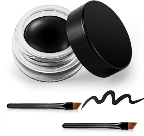 Erinde svart gel Eyeliner, vattentät långvarig kräm ögonliner, högintensiva pigment, torkbeständig makeup, 2 eyelinerborstar 02#