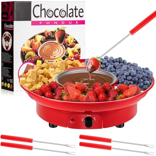 Lallisa Electric Fondue Pot Set, Chocolate Fondue Kit, Detachable Serving Trays with 4 Roasting Forks, Valentine's Day Gift Set for Date Night House Warming Melting Parties(Red)