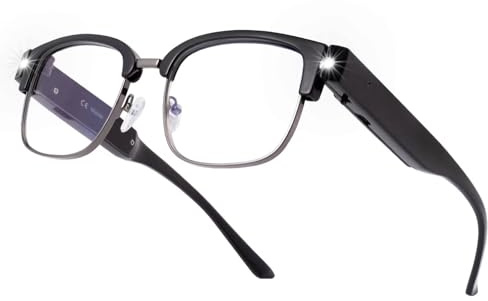 SKYWAY Lesebrille mit Licht, Anti-Blaulicht, USB Wiederaufladbare LED Beleuchtete Lesebrille, Metall-Halbrahmen Brille mit licht für Nachtlesen,Hobby,Naharbeit (Schwarz)