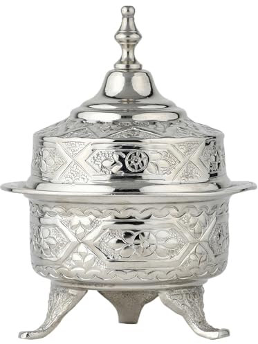 Marrakesch Orientalische Deko Schmuckschale Behälter mit Deckel aus Metall 18cm | Schmuckaufbewahrung als Deko im Wohnzimmer & Schlafzimmer auf dem Schminktisch | Bonboniere Nabila gold als Tischdeko