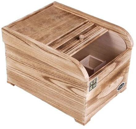 WRYSQBHJYB Distributeur de Riz en Bois avec Tasse À Riz, Distributeur de Céréales Push-Pull, Résistant À L'humidité, Récipients À Céréales pour Céréales, Farine, Sucre, Café, Riz(Beige,5kg)