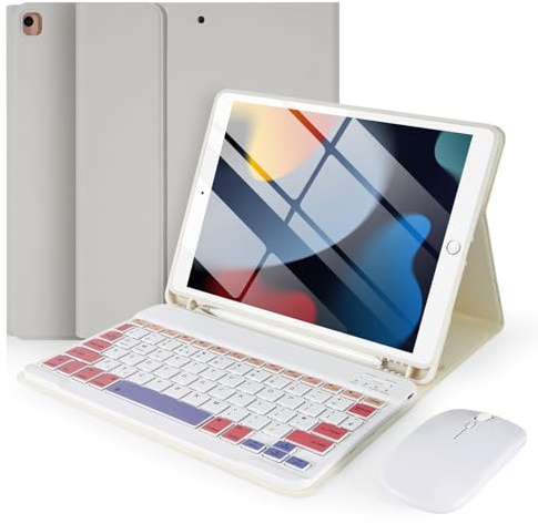 SOPPY Funda con teclado Bluetooth con mouse para iPad de 9ª generación 2021, 8ª generación 2020, 7ª generación de 10.2 pulgadas 2019, Air 3 y Pro de 10.5 pulgadas, inalámbrica desmontable, funda