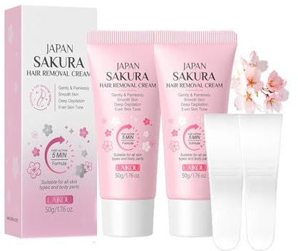 Body Hair Removal Cream - 2 Pack JAPAN SAKURA Painless Depilatory Cream For Bikini Line, Body, Legs, Arms, Underarms Hair Removal Butter for Women with Spatula, For All Skin Types