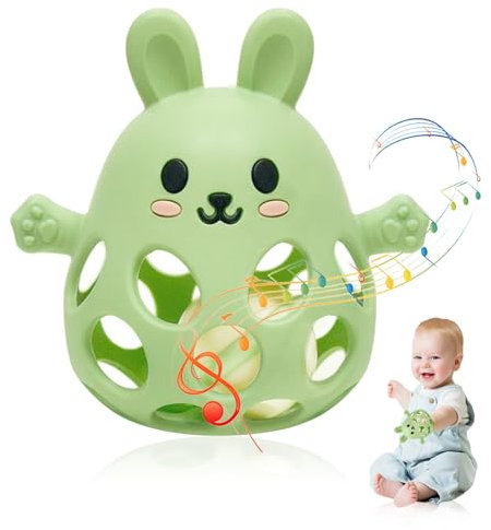 Bukuhlio Anello da Dentizione con Sonaglio Silicone Masticabile per Neonati 3-18 Mesi - Giocattolo Sensoriale Montessori - Aiuto alla Dentizione e Stimolo Sensoriale (AT-1)