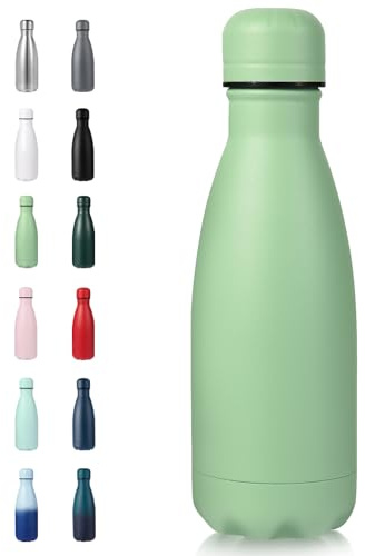 Volhoply Botella de agua pequeña de acero inoxidable de 12 onzas, botellas de agua aisladas sin BPA, frasco de doble pared en forma de cola, mantiene el frío 24 horas y el calor 12 horas, para bolso