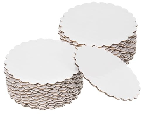 sourcing map 50 Pcs Scalloped Cake Circle Base, 3.9 Inch Wave Cake Cardboards Greaseproof Cardboard Round Wave Cake Pastry Pan Base for Weddings Parties Birthday Desserts Cupcake (White)