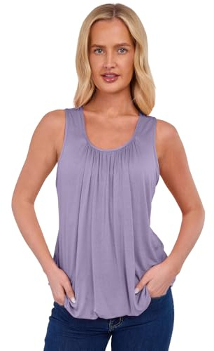 NetSetUK Women Bubble Hem Straps Vest Top Sleeveless Round Pleated Scoop Neckline Vest Summer Ladies Loose Fit Elasticated Camisole Swing Waist Top