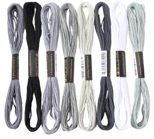 CABODYALS 8 Écheveau 6 Brins Fil à Broder Gris Dégradée Kit Chaîne et Ficelle Bracelet Brésilien Fils Broderie de Point de Croix en Polyester Idéal pour Couture à La Main Tissage Loisirs Créatifs