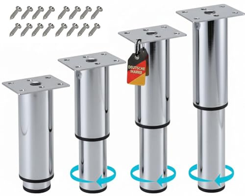 Stahlia Möbelfüße verstellbar Tischbeine Metall Chrom 200-370mm (4er Set) Ø38mm Füße für Möbel Möbelerhöhung Schrankfüsse Sofa Füße Möbelbeine Bettfüße