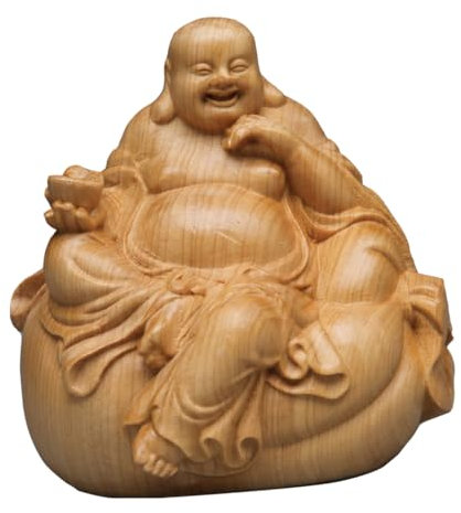 HAMPPLIES 1pezzi Statua Buddha Legno Di Cipresso Decorazione Per Casa e Ufficio Ornamento Feng Shui Per Amici e Famiglia Design Unico Per Meditazione e Spiritualità