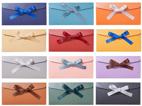 12 Stück Perlmuttpapier Umschläge, Vintage Kraftpapier Umschlag mit Schleife, Geschenktüten mit Schleife für Geburtstagskarten, Geschenkkarten, Einladungen