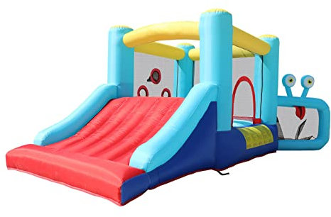 ApuaVireo&Co Bouncy Castle, Inflatable Bouncy Castle 4-in-1 Slide Jump Soccer Goal 420D/840D Fabric with Air Blower