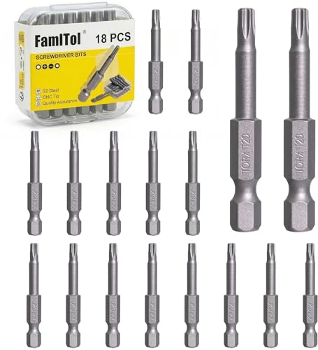 FamlTol 18 Pièces T20 Embout Torx 50 mm Embouts de Vissage Magnétiques en Acier S2 pour Outils Électriques Électronique Appareils Ménagers et Réparation Automobile