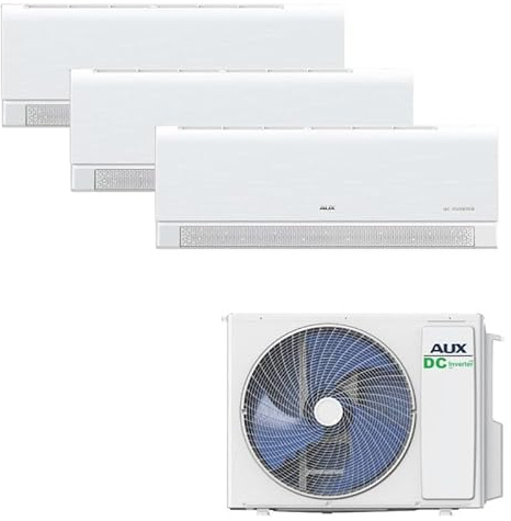 AUX A++ Set de aire acondicionado Multi Split 27000 BTU (7,9 kW) – Unidad exterior + 3 x 9000 BTU dispositivo de pared con WiFi – Refrigerante R32 – Blanco mate – Aire acondicionado silencioso para 3