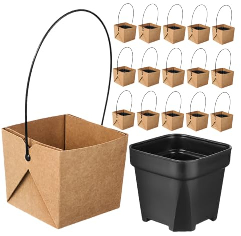 CIYODO 16juegos Mini Macetas Cuadradas De Papel Kraft De Macetas Pequeñas Impermeables para Suculentas Orificio De Drenaje para Decoración De Plantas Suculentas Interiores