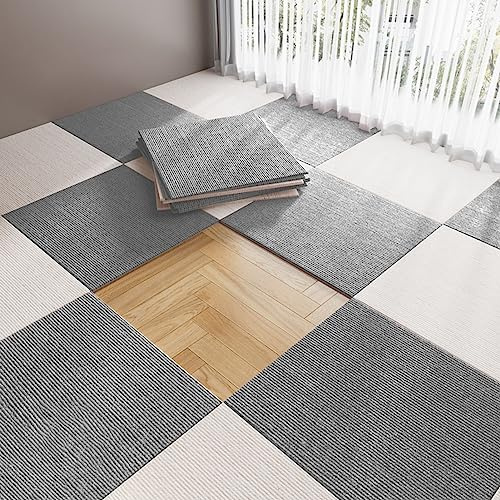 LMNCBVYA 14 piastrelle autoadesive per tappeti, 30 x 30 cm, grigio scuro, insonorizzate, lavabili, spessore 0,5 cm, per casa e ufficio (grigio chiaro, 16 pezzi)