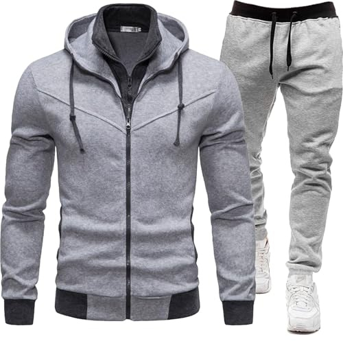 Maskjuwio Chándal para hombre 4Xl Traje deportivo cálido con capucha y cremallera completa Conjunto de sudadera de un solo color, chaqueta de transición y pantalón de chándal de ajuste regular, azul