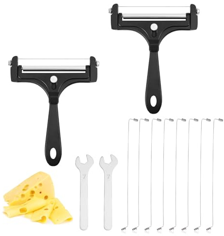 2pcs Cheese Slicer Kit, Adjustable Thickness Handheld Cheese Slicer with 8pcs Extra Iron Wires and 2pcs Wrench Food Cutter for Butter Mozzarella Cheddar