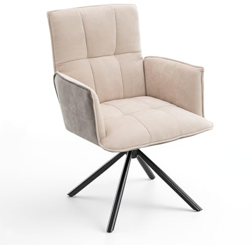 Home Nature Modern Esszimmerstuhl mit Armlehnen, bis 120 kg belastbar, Bequeme Drehbar Schminktisch Stuhl mit Metallgestell, Elegant Stuhl für Esstisch, Wohnzimmer und Büro (Beige)