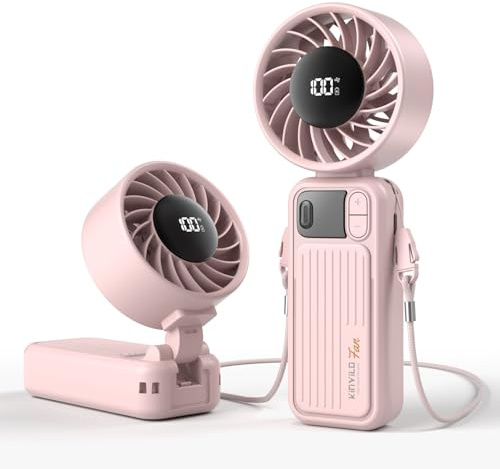KinYiLO Handventilator mit 4000 mAh Akku, 100 Geschwindigkeitsstufen, 3-in-1 Mini Ventilator für Schreibtisch, Hand & Nacken, aufladbar für Sommer, Reise & Outdoor – Rosa