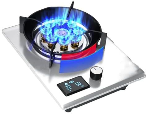THEGA Fornello A Gas per Interni A 1 Fuoco, Piano Cottura per Esterni da 5,2 KW, Piano Cottura con Accensione Automatica, con Protezione Antispegnimento, per Cucina Domestica(NG)