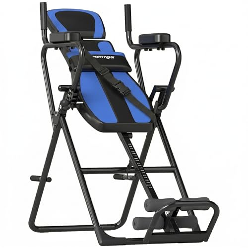 SPORTNOW Tabla Inversión Plegable 3 en 1 Altura Ajustable 155-198 cm | Con Dominadas y Flexiones, Reposacabezas, Ángulos 20° 40° 60°, Soporte Lumbar, Tobillo Bloqueo, Cinturón