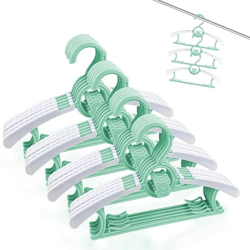 Aevorine Lot de 20 Cintre Enfant Vert, Cintres Bébé Plastique Antidérapants avec Crochets Empilables Forme d'ours, Cintres pour Enfants Extensibles pour Bébés, Tout-Petits, Enfants