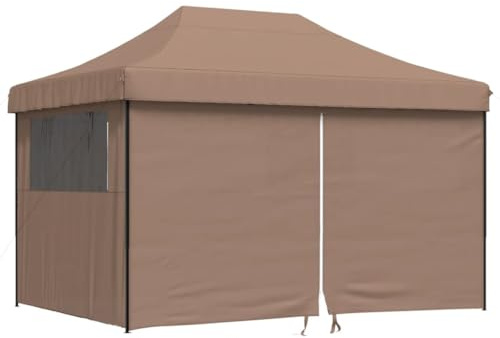 Tendone da Esterno Pieghevole Pop-Up Marrone con 4 Pareti Laterali, Gazebo 410x279x315 cm in Acciaio Verniciato a Polvere e Tessuto Oxford con Rivestimento PVC per Feste e Eventi