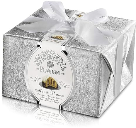 FLAMIGNI, Panettone Artigianale Farcito Monte Bianco con Crema di Marroni e Pezzi di Marrons Glacés, Glassato con Cioccolato Bianco e Croccanti Meringhette, Speciale Confezione Regalo Natale, 950 gr